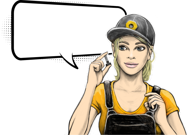 BMKco maskot Zina představuje hlavní firemní sortiment - spojovací materiál, kotevní technika, tesařské kování, nářadí a nástroje&nbsp;